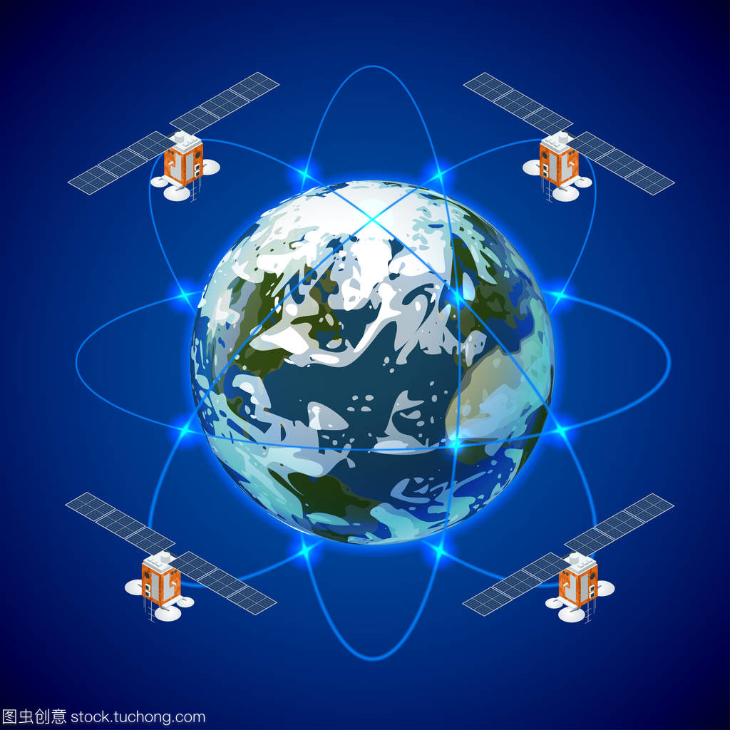 網絡和衛星數據交換在行星地球在空間中。Gps 衛星